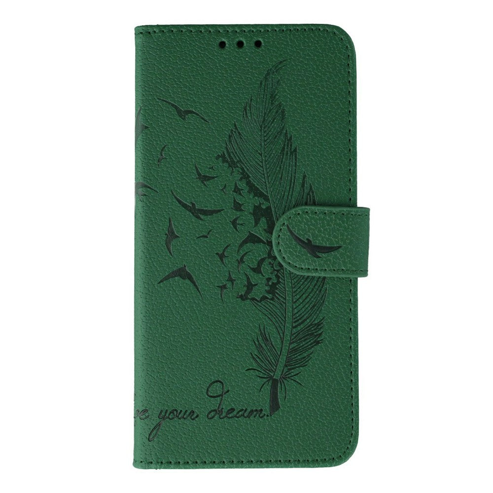 For iPhone 17 Pro Max Case Feather Imprint PU Leather Wallet Phone Cover - Green