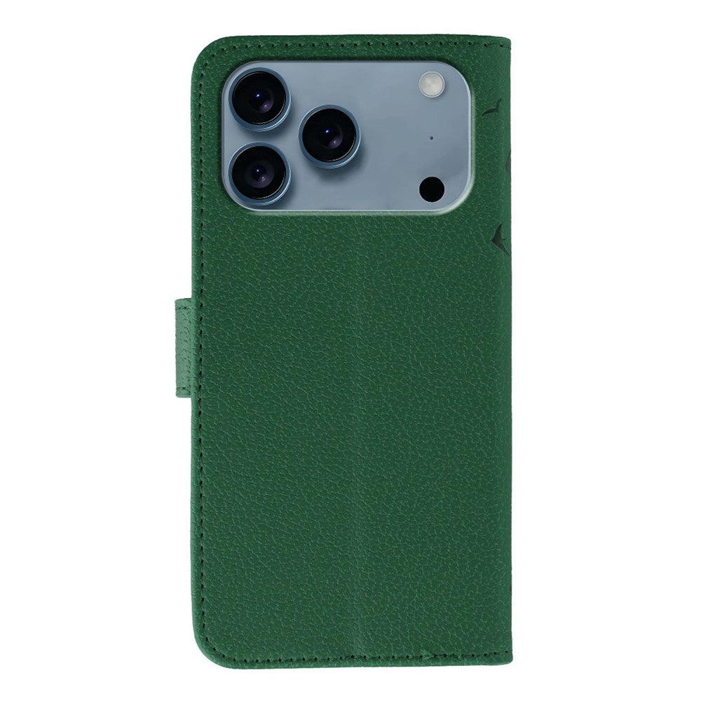 For iPhone 17 Pro Max Case Feather Imprint PU Leather Wallet Phone Cover - Green