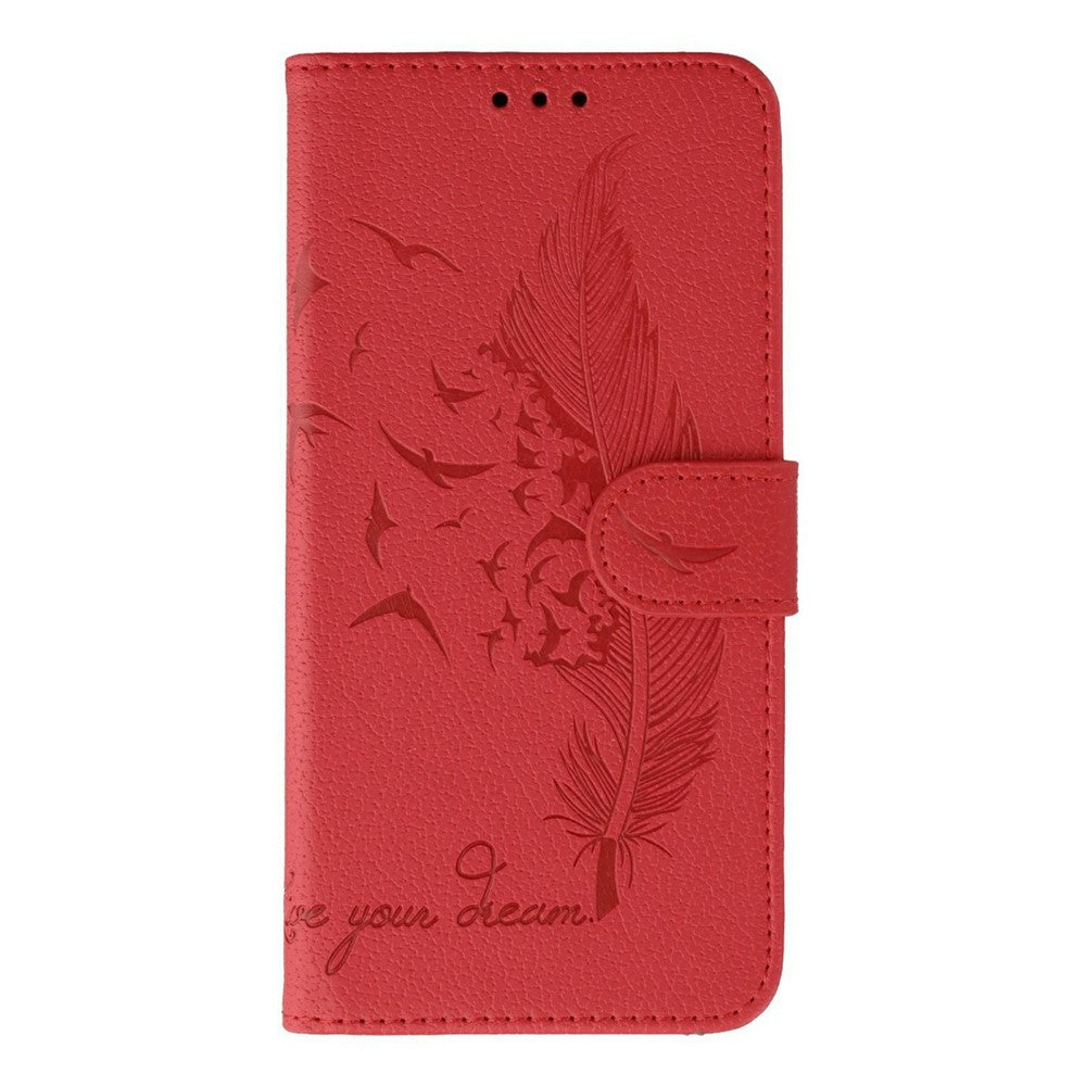 For iPhone 17 Pro Max Case Feather Imprint PU Leather Wallet Phone Cover - Red