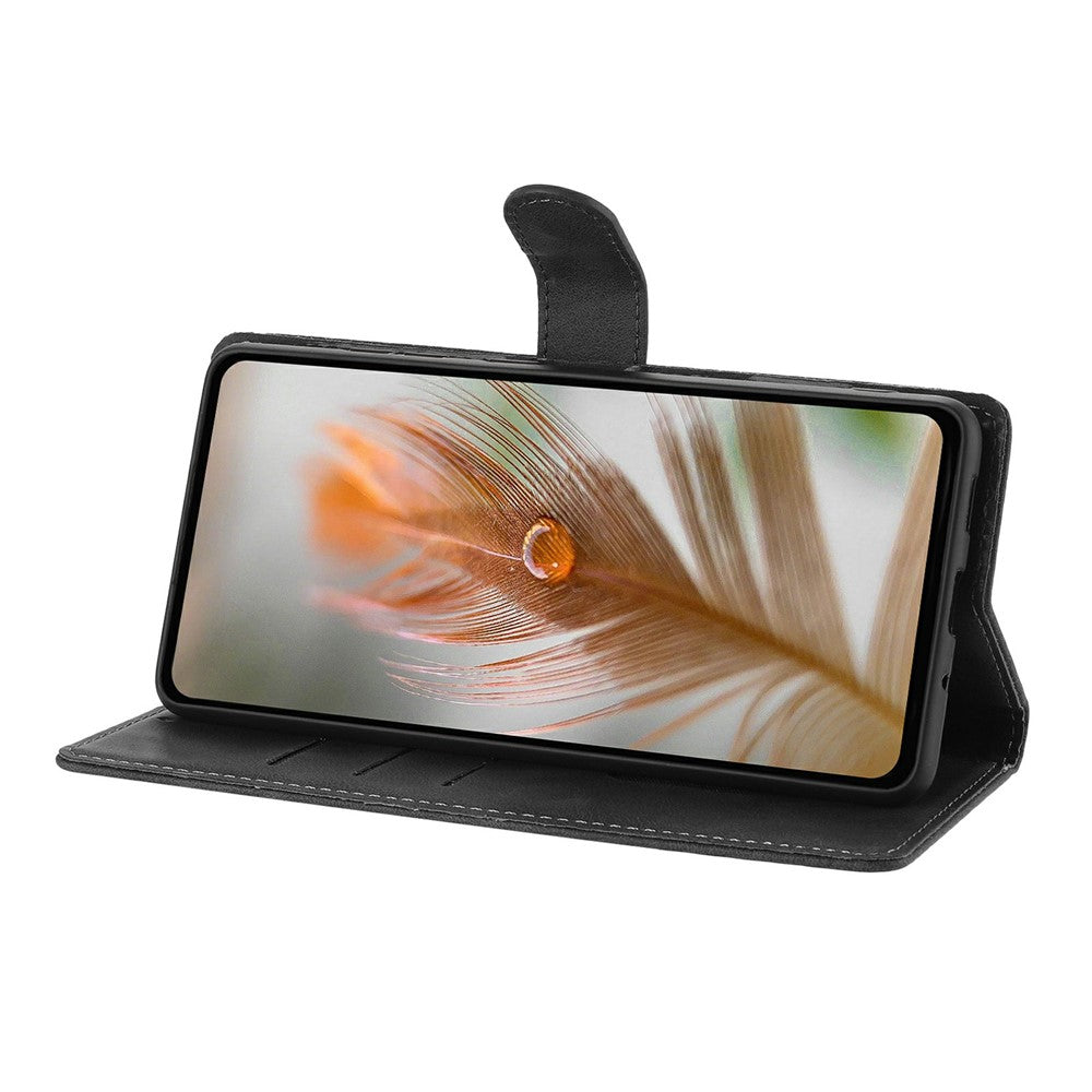 For iPhone 17 Pro Max Case Imprinted Feather PU Leather Wallet Phone Cover with Wrist Strap - Black