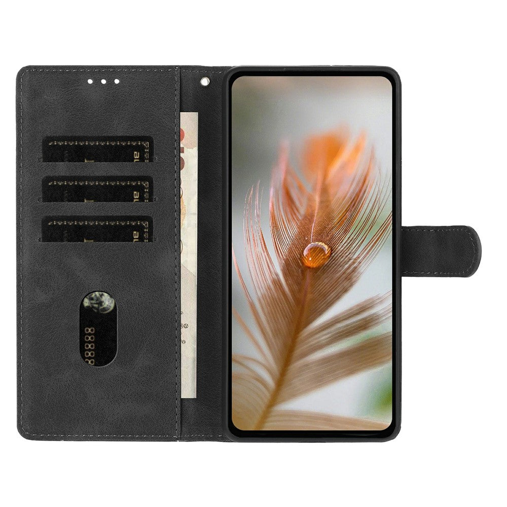 For iPhone 17 Pro Max Case Imprinted Feather PU Leather Wallet Phone Cover with Wrist Strap - Black