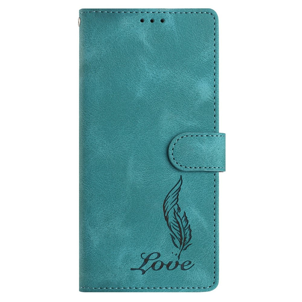 For iPhone 17 Pro Max Case Imprinted Feather PU Leather Wallet Phone Cover with Wrist Strap - Green