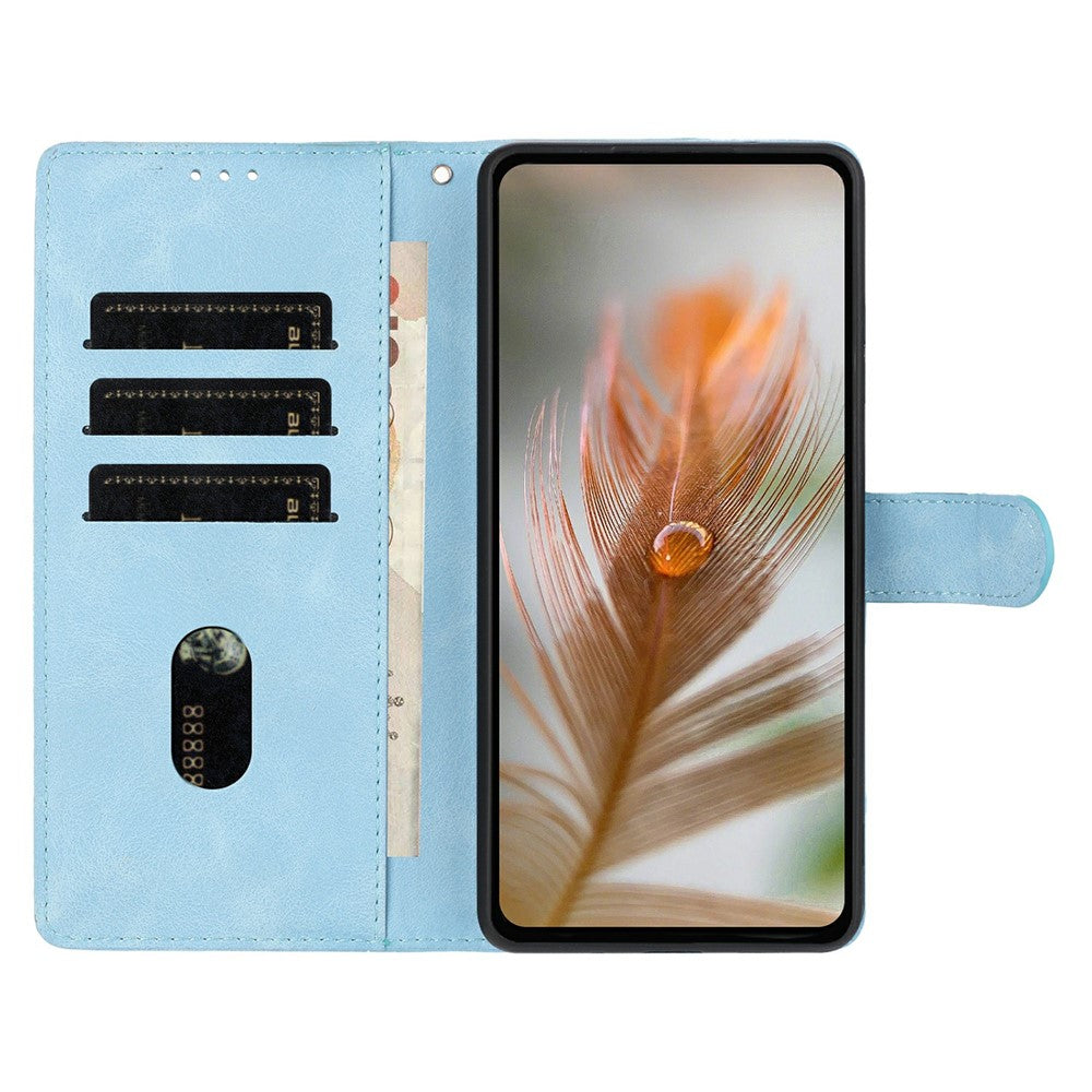 For iPhone 17 Pro Max Case Imprinted Feather PU Leather Wallet Phone Cover with Wrist Strap - Sky Blue
