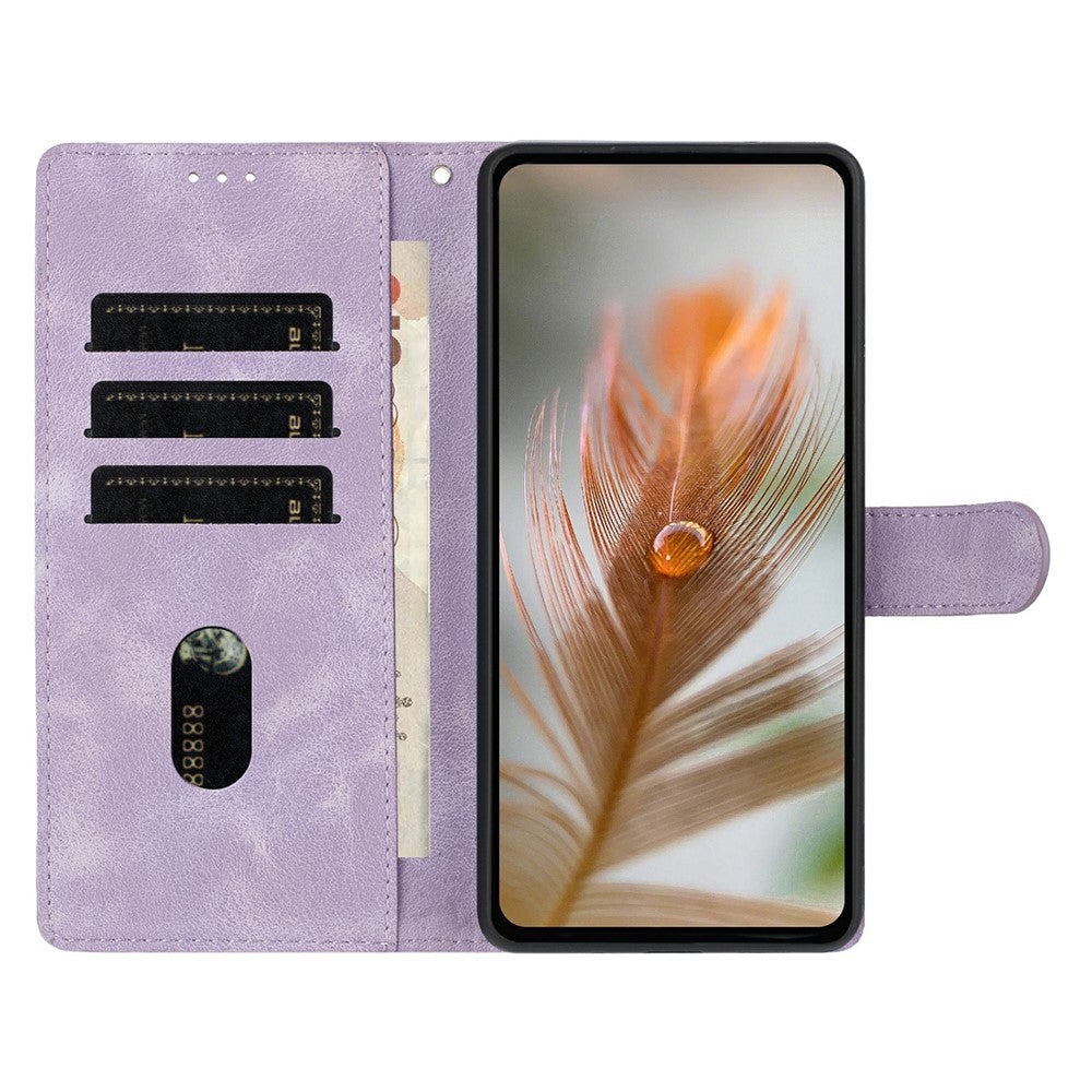 For iPhone 17 Pro Max Case Imprinted Feather PU Leather Wallet Phone Cover with Wrist Strap - Purple