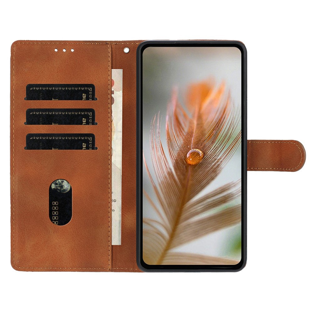 For iPhone 17 Pro Max Case Imprinted Feather PU Leather Wallet Phone Cover with Wrist Strap - Brown