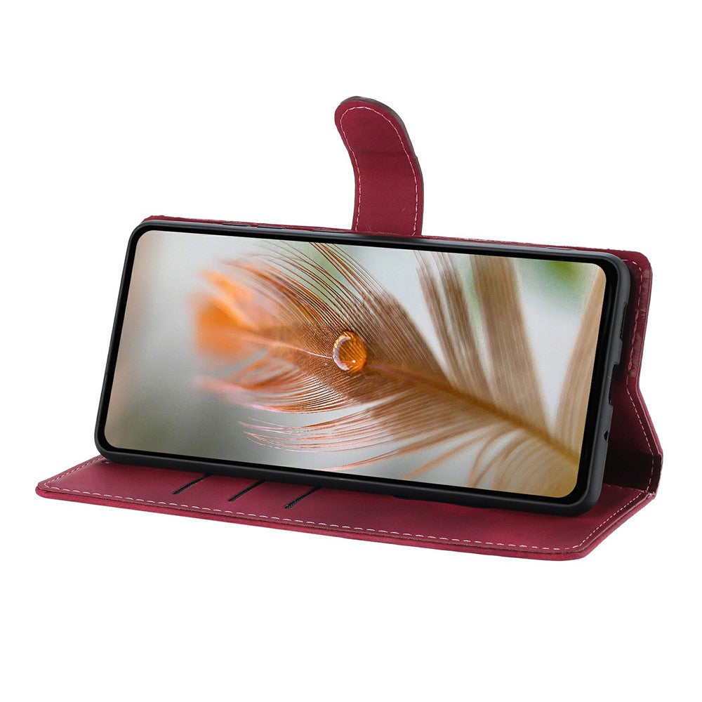 For iPhone 17 Pro Max Case Imprinted Feather PU Leather Wallet Phone Cover with Wrist Strap - Red