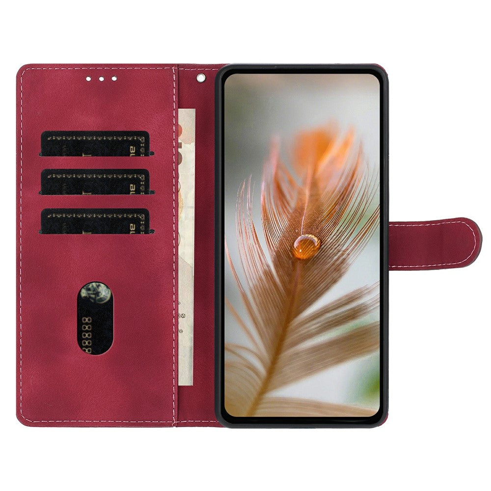 For iPhone 17 Pro Max Case Imprinted Feather PU Leather Wallet Phone Cover with Wrist Strap - Red