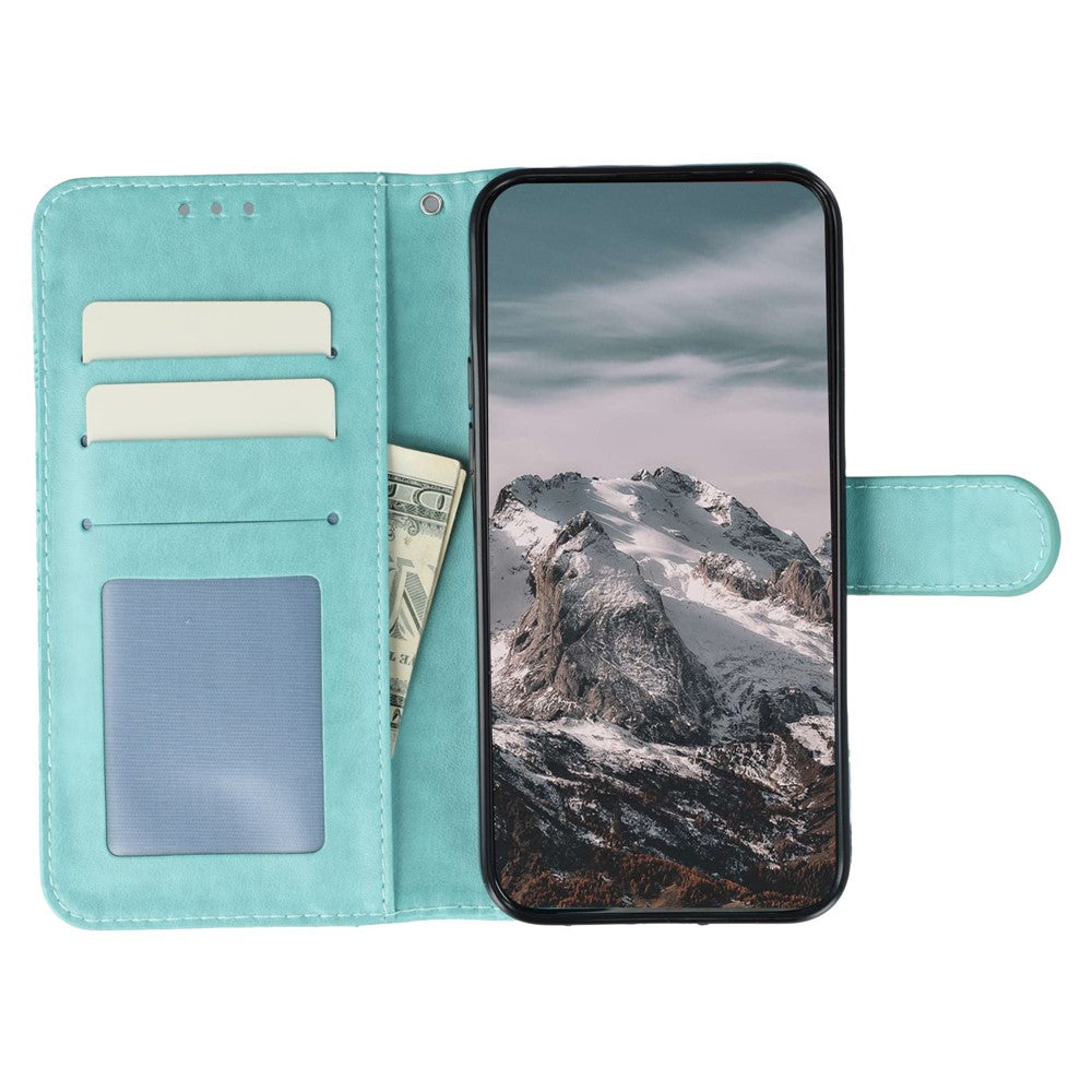 For iPhone 17 Pro Max Case Rhinestone Decor PU Leather Mandala Imprinted Design Phone Cover with Wrist Strap - Green