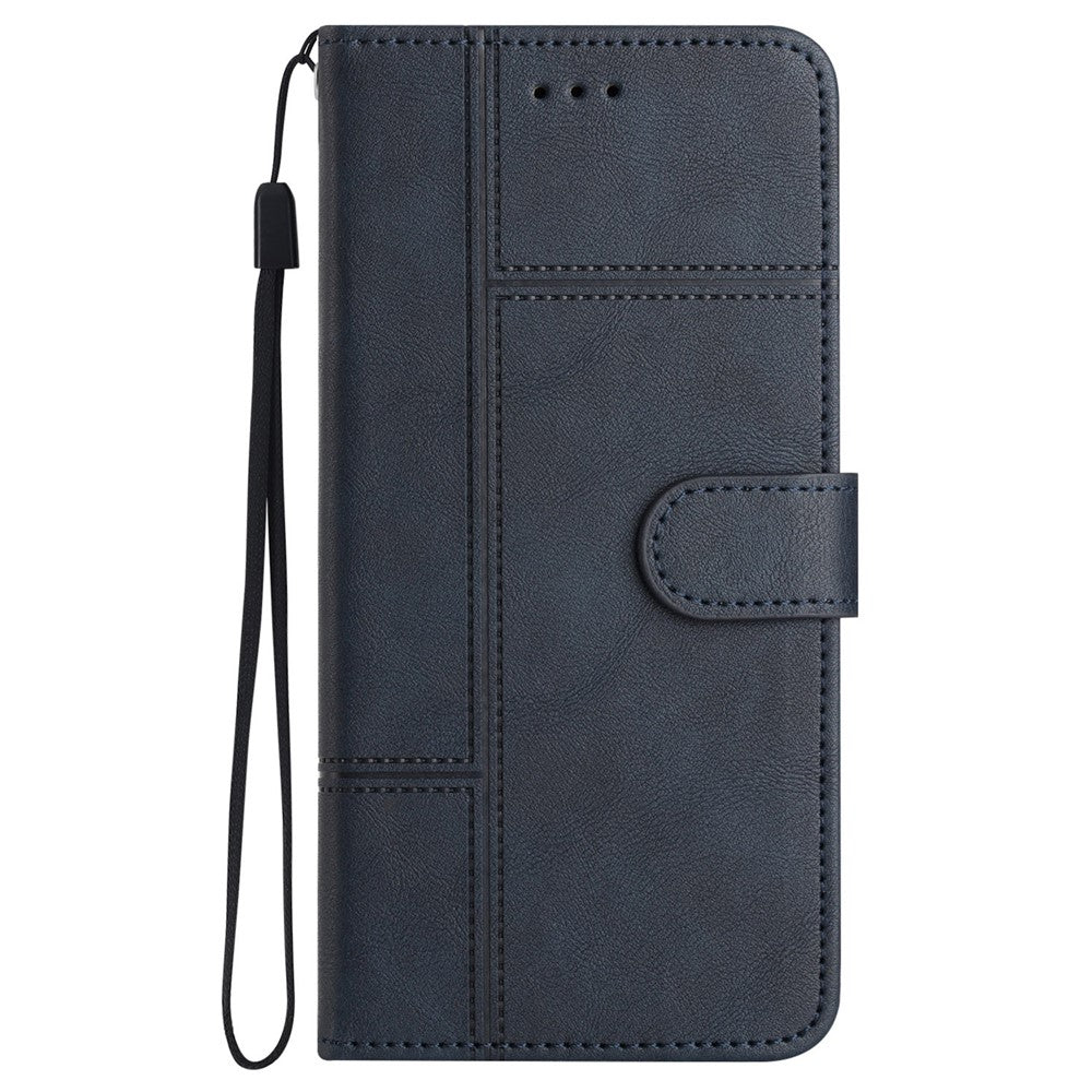 For iPhone 17 Pro Max Wallet Case Line Imprinted Cowhide Texture PU Leather Phone Cover - Blue