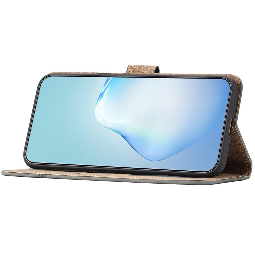 For iPhone 17 Pro Max Wallet Case Line Imprinted Cowhide Texture PU Leather Phone Cover - Brown