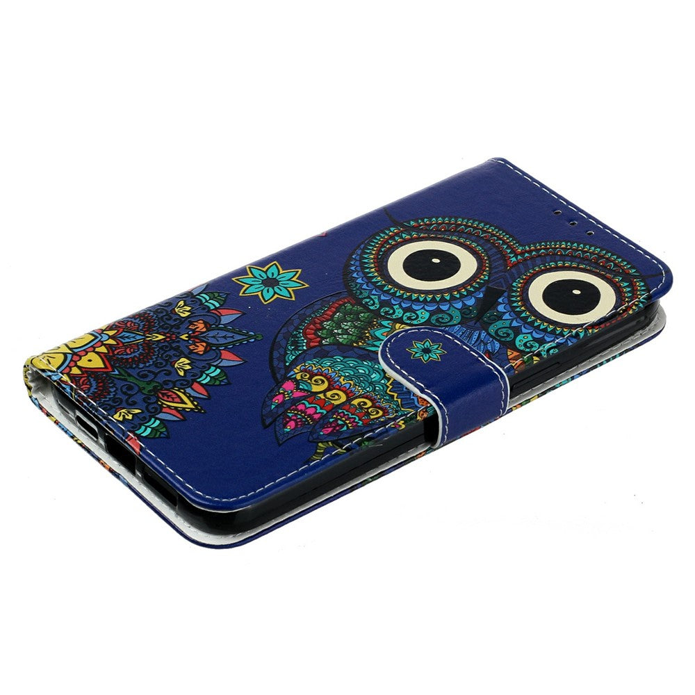 For iPhone 17 Pro Max Case Pattern Leather Wallet Phone Cover with Strap - Blue Owl