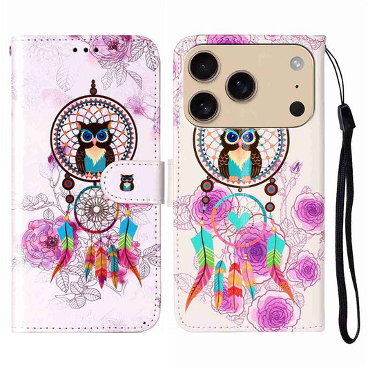 For iPhone 17 Pro Max Case Pattern Leather Wallet Phone Cover with Strap - Wind Chime Owl