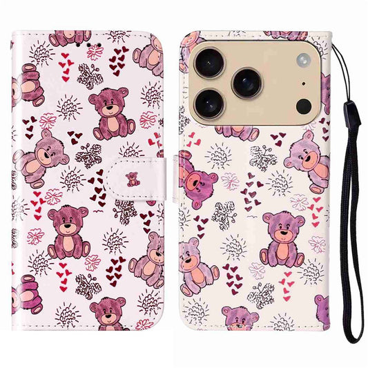 For iPhone 17 Pro Max Case Pattern Leather Wallet Phone Cover with Strap - Bear