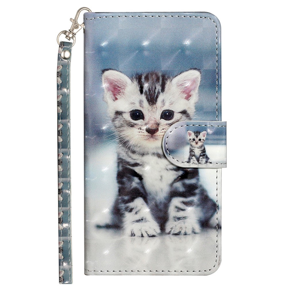 For iPhone 17 Pro Max Wallet Case 3D Pattern Printed Leather Phone Cover with Strap - Cat