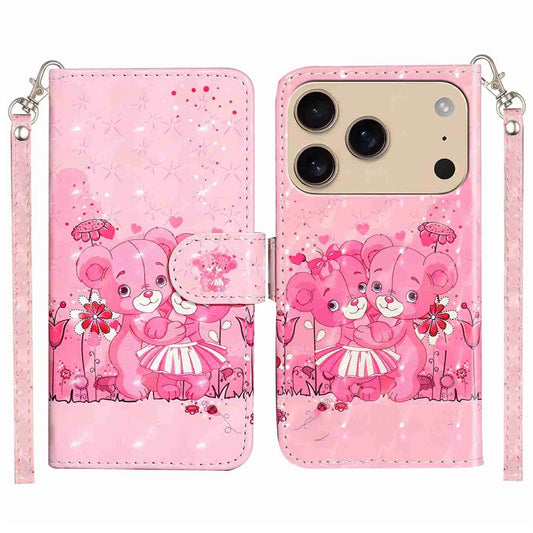 For iPhone 17 Pro Max Wallet Case 3D Pattern Printed Leather Phone Cover with Strap - Bears