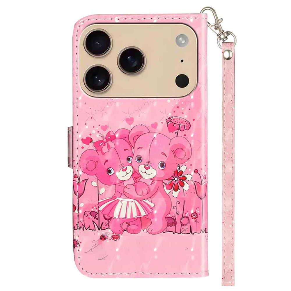 For iPhone 17 Pro Max Wallet Case 3D Pattern Printed Leather Phone Cover with Strap - Bears