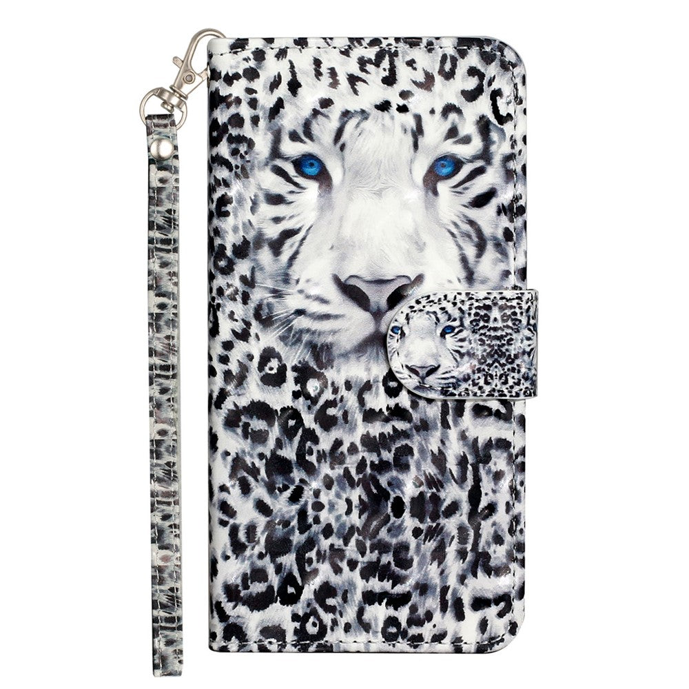 For iPhone 17 Pro Max Wallet Case 3D Pattern Printed Leather Phone Cover with Strap - Leopard