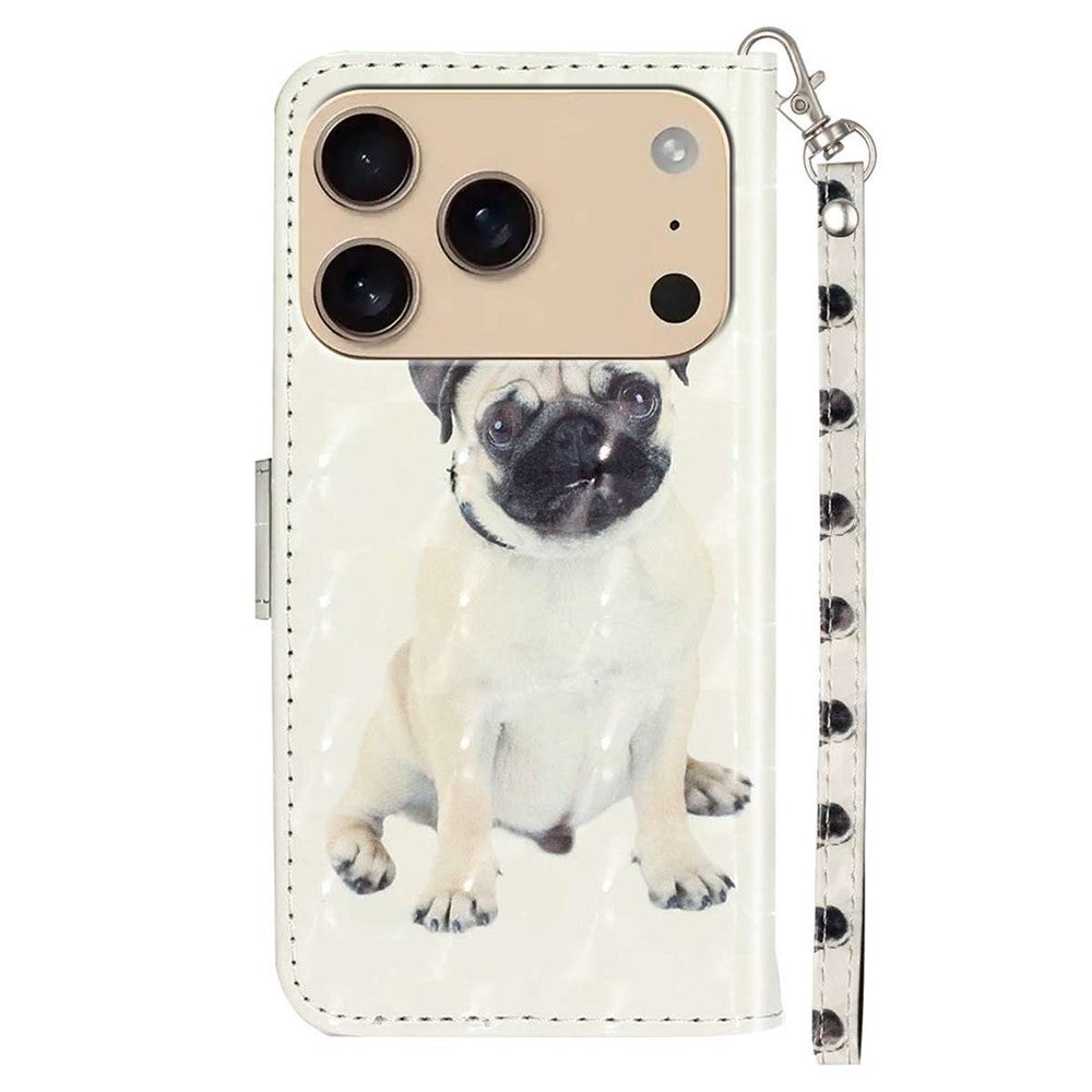 For iPhone 17 Pro Max Wallet Case 3D Pattern Printed Leather Phone Cover with Strap - Dog