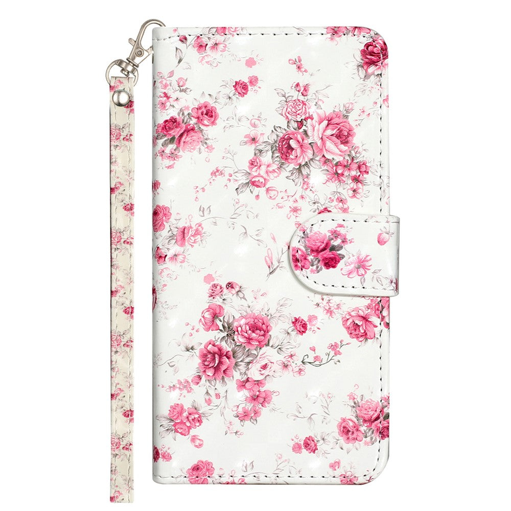 For iPhone 17 Pro Max Wallet Case 3D Pattern Printed Leather Phone Cover with Strap - Roses