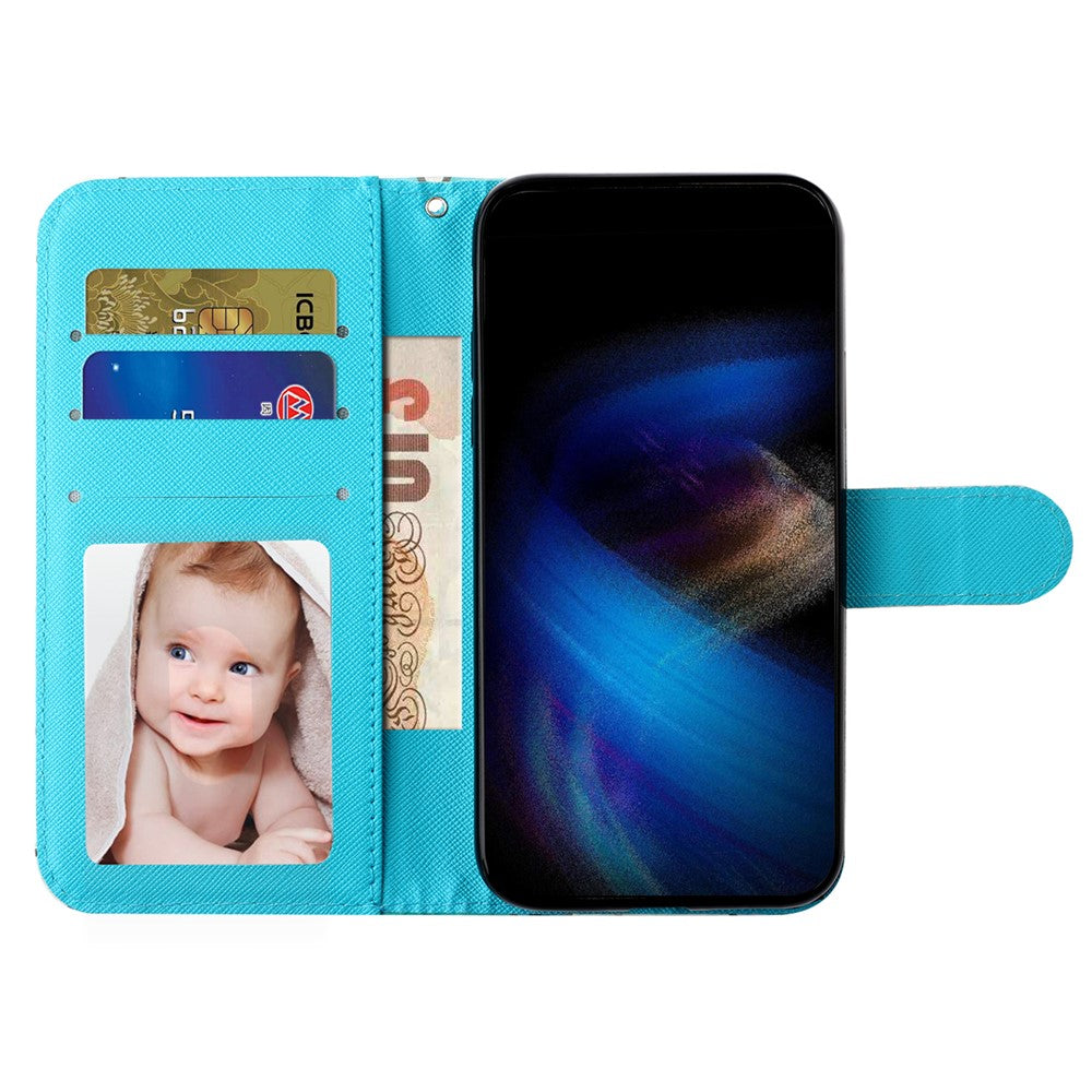 For iPhone 17 Pro Max Wallet Case 3D Pattern Printed Leather Phone Cover with Strap - Green Marble