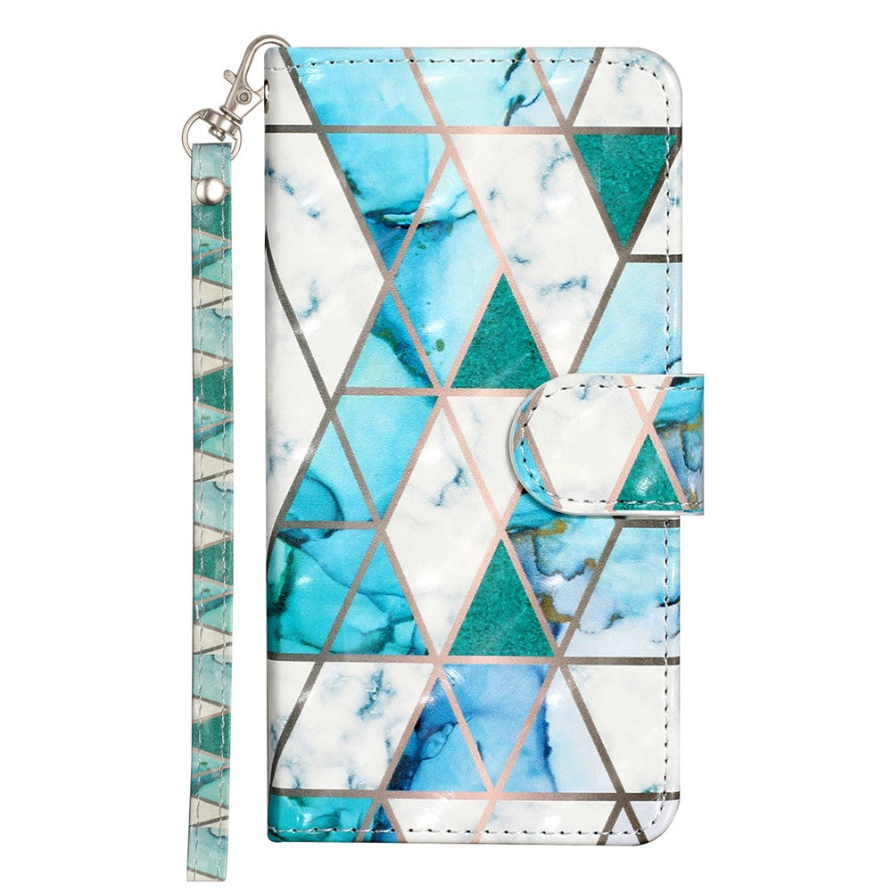 For iPhone 17 Pro Max Wallet Case 3D Pattern Printed Leather Phone Cover with Strap - Green Marble