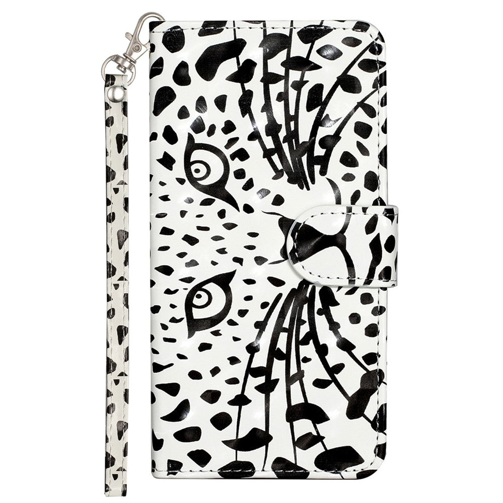 For iPhone 17 Pro Max Wallet Case 3D Pattern Printed Leather Phone Cover with Strap - Leopard Head