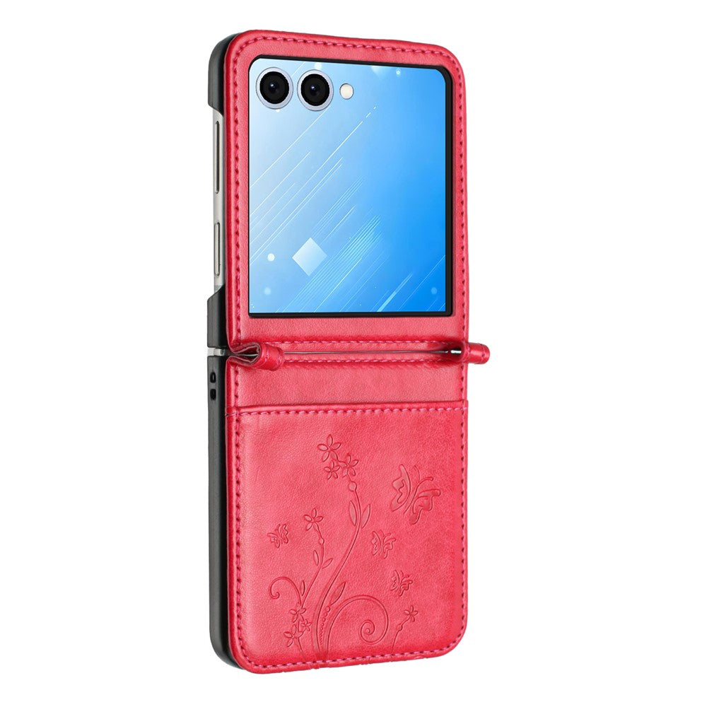 For Samsung Galaxy Z Flip7 5G Case Butterfly Flower Imprinted Leather Phone Cover - Red