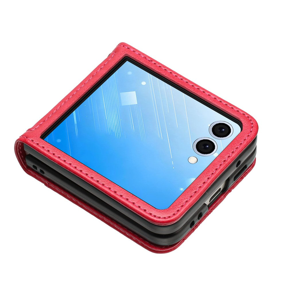 For Samsung Galaxy Z Flip7 5G Case Butterfly Flower Imprinted Leather Phone Cover - Red