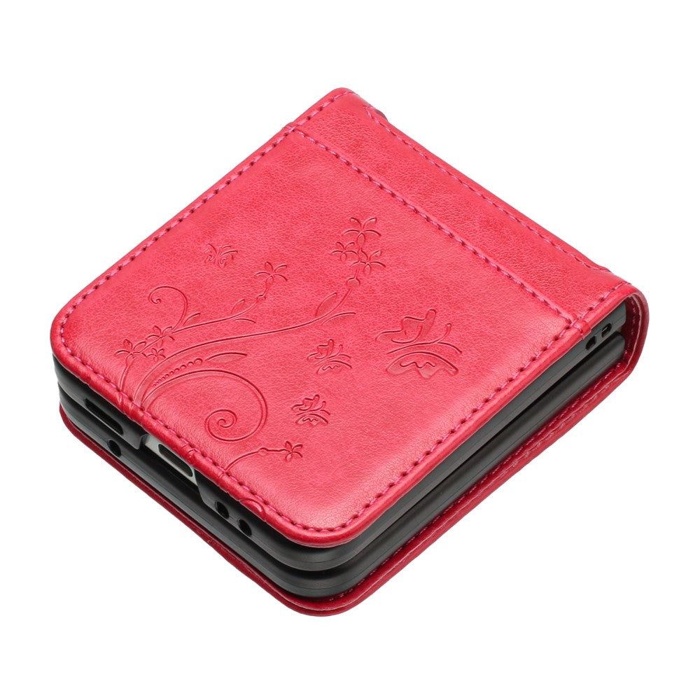 For Samsung Galaxy Z Flip7 5G Case Butterfly Flower Imprinted Leather Phone Cover - Red