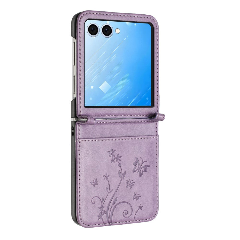 For Samsung Galaxy Z Flip7 5G Case Butterfly Flower Imprinted Leather Phone Cover - Light Purple