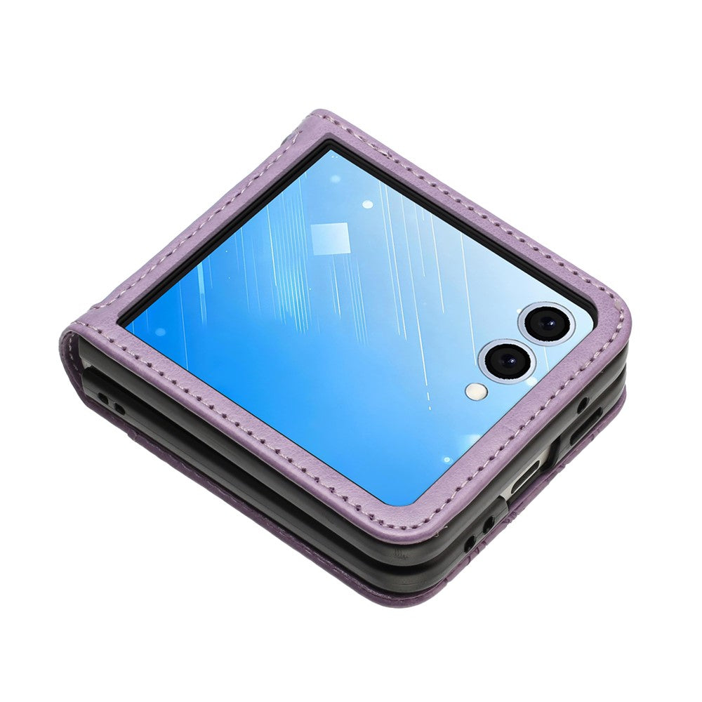 For Samsung Galaxy Z Flip7 5G Case Butterfly Flower Imprinted Leather Phone Cover - Light Purple