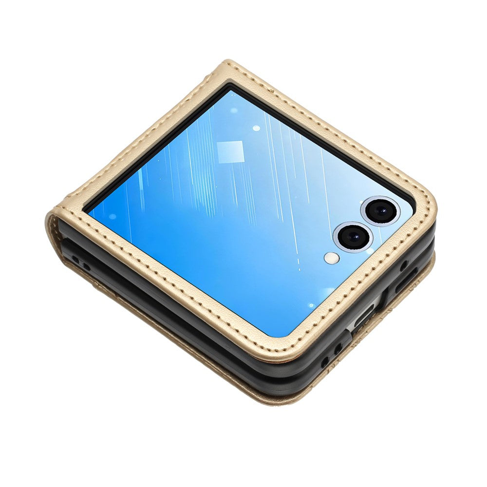 For Samsung Galaxy Z Flip7 5G Case Butterfly Flower Imprinted Leather Phone Cover - Gold