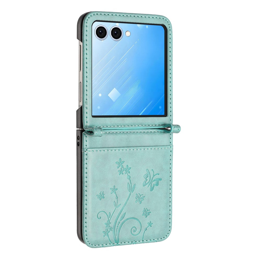 For Samsung Galaxy Z Flip7 5G Case Butterfly Flower Imprinted Leather Phone Cover - Baby Blue