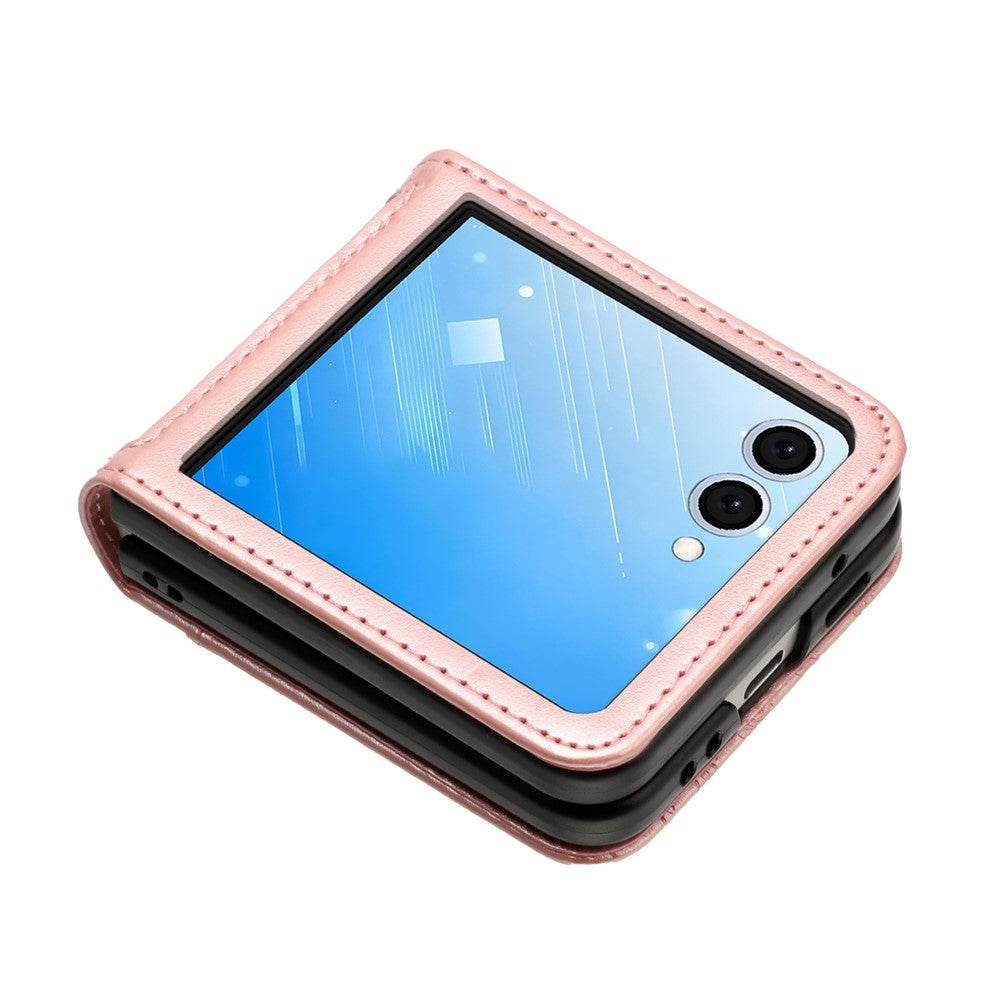 For Samsung Galaxy Z Flip7 5G Case Butterfly Flower Imprinted Leather Phone Cover - Rose Gold