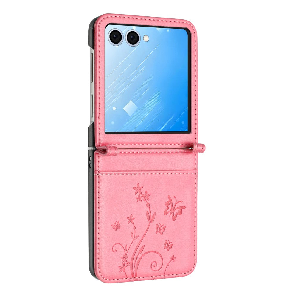 For Samsung Galaxy Z Flip7 5G Case Butterfly Flower Imprinted Leather Phone Cover - Pink