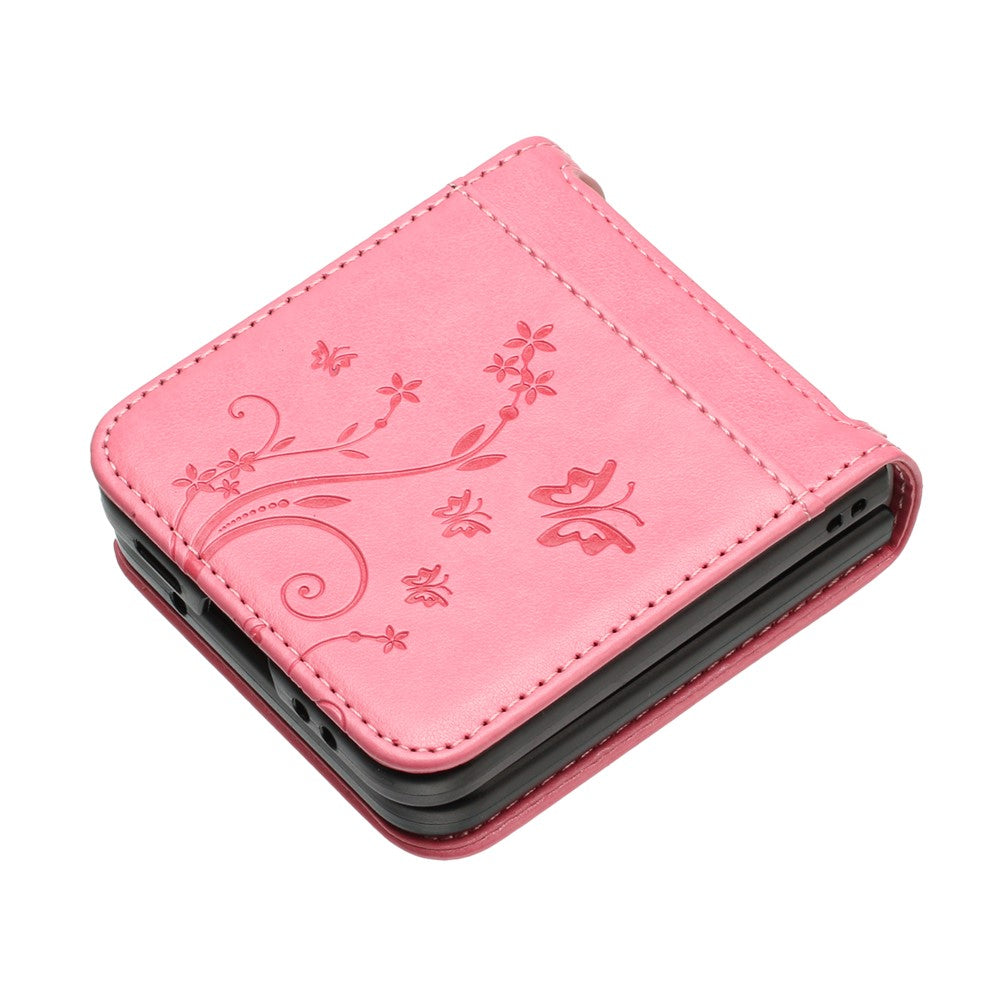 For Samsung Galaxy Z Flip7 5G Case Butterfly Flower Imprinted Leather Phone Cover - Pink