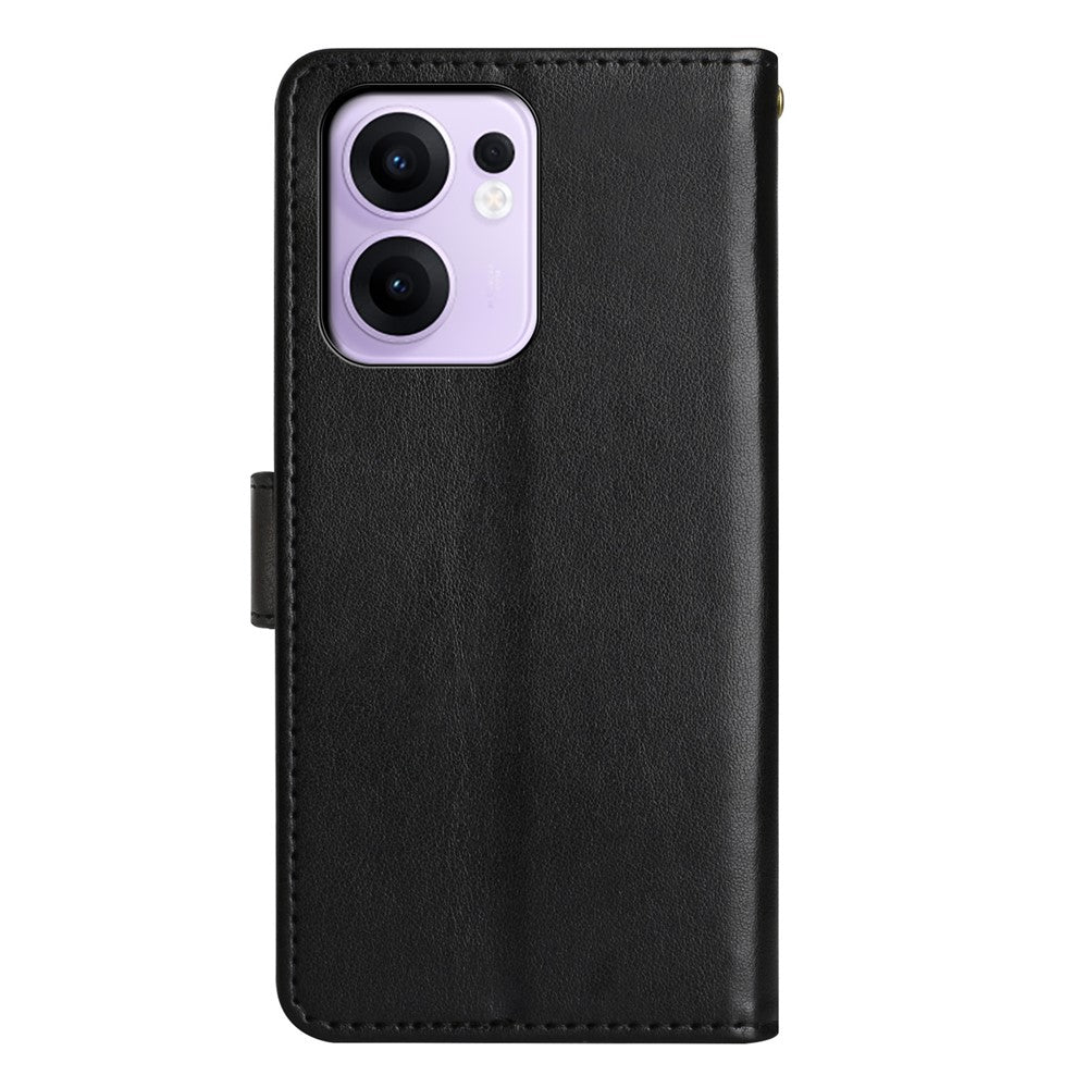 For Oppo Reno13 F 4G / 5G Leather Wallet Case Butterfly Flower Imprinted Phone Cover with Strap - Black