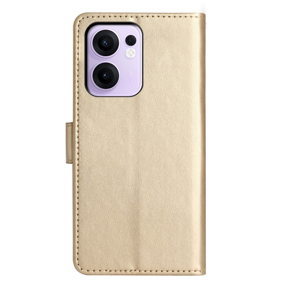 For Oppo Reno13 F 4G / 5G Leather Wallet Case Butterfly Flower Imprinted Phone Cover with Strap - Gold