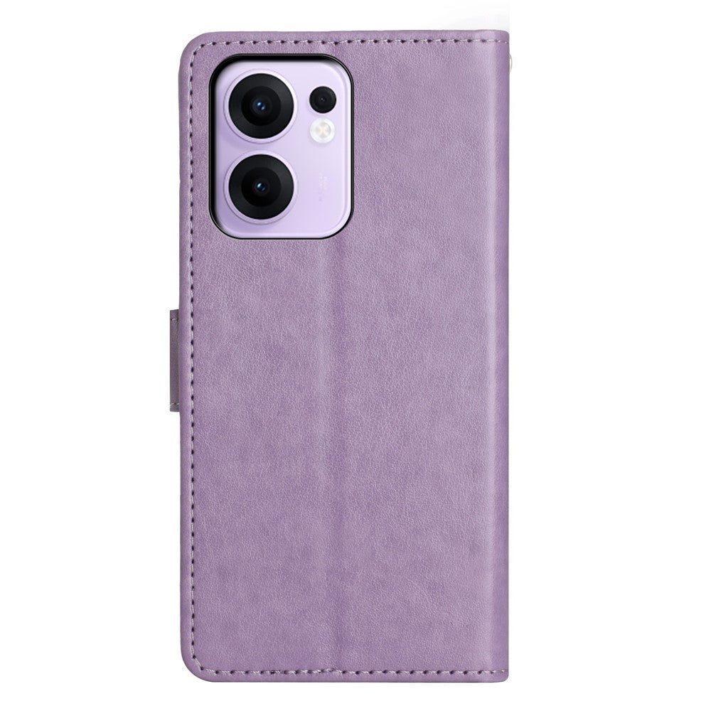 For Oppo Reno13 F 4G / 5G Leather Wallet Case Butterfly Flower Imprinted Phone Cover with Strap - Light Purple