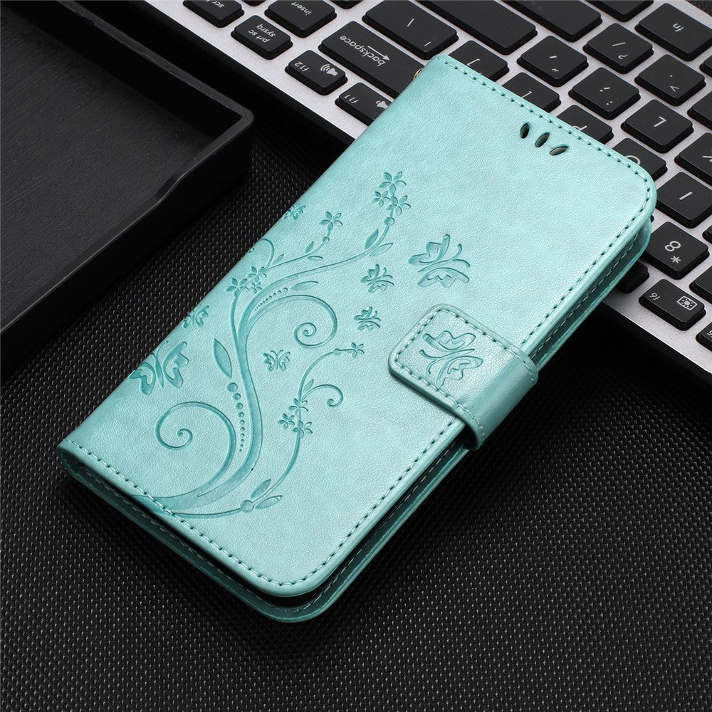 For Oppo Reno13 F 4G / 5G Leather Wallet Case Butterfly Flower Imprinted Phone Cover with Strap - Baby Blue