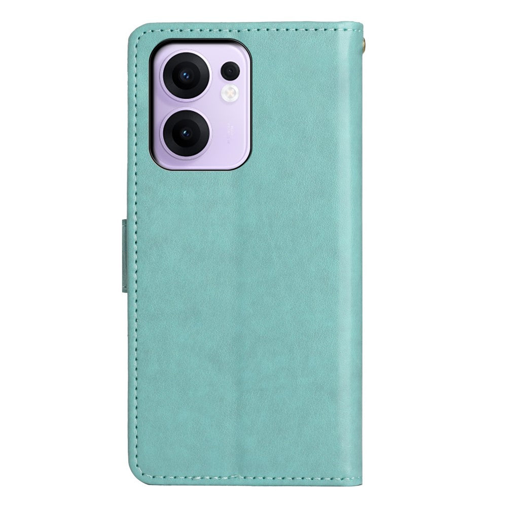 For Oppo Reno13 F 4G / 5G Leather Wallet Case Butterfly Flower Imprinted Phone Cover with Strap - Baby Blue