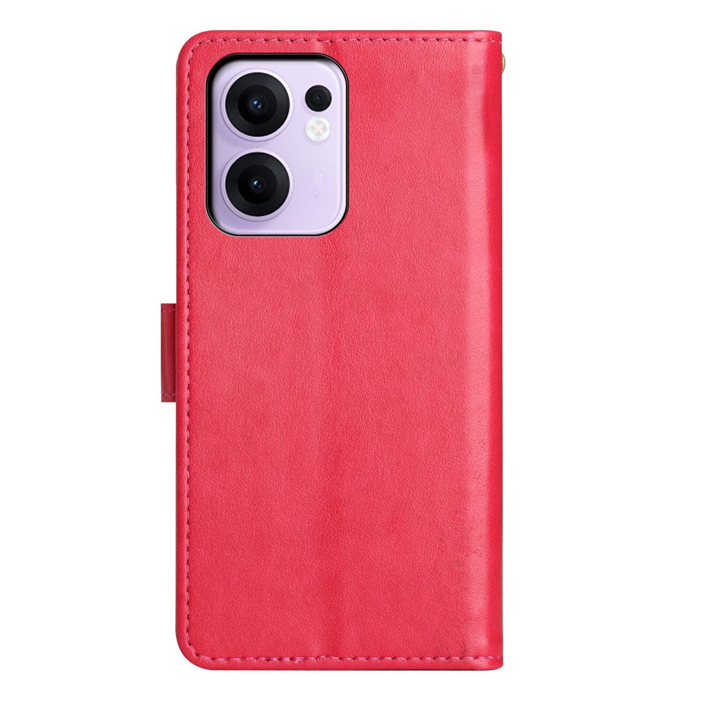 For Oppo Reno13 F 4G / 5G Leather Wallet Case Butterfly Flower Imprinted Phone Cover with Strap - Red
