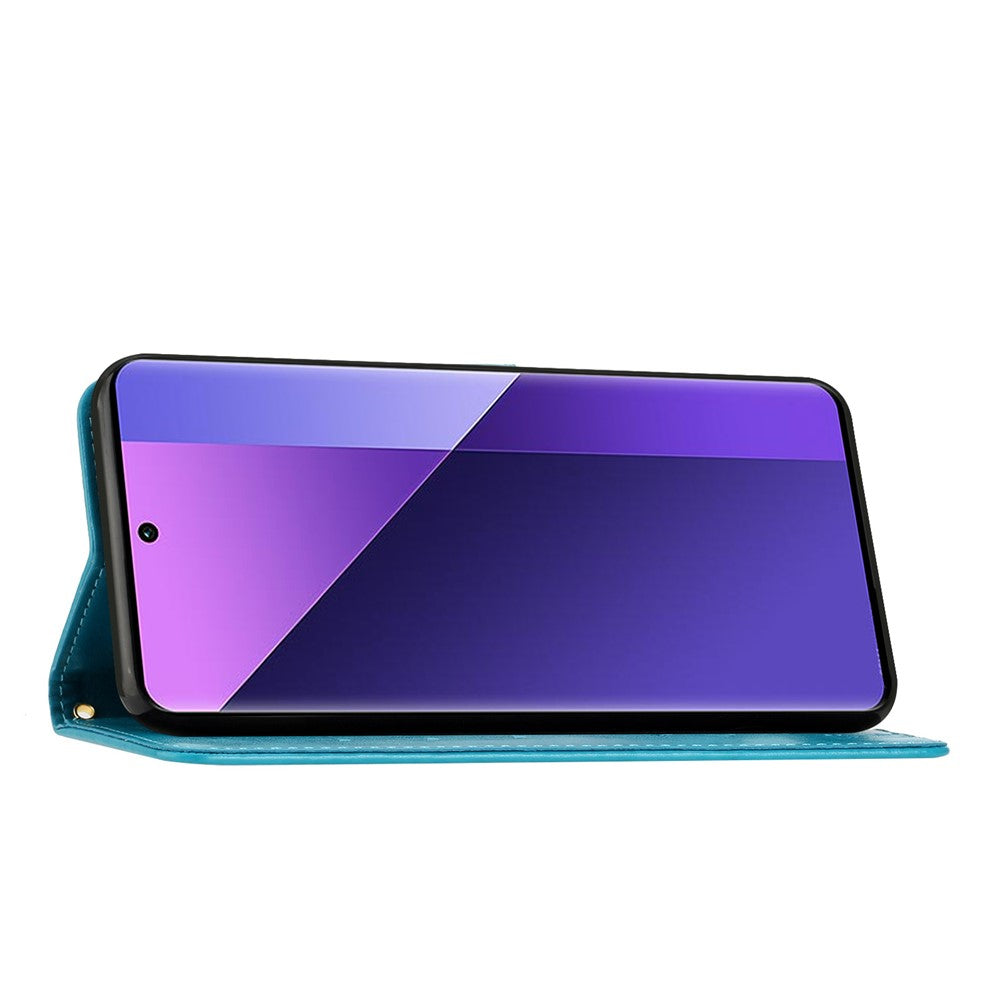 For Oppo Reno13 F 4G / 5G Leather Wallet Case Butterfly Flower Imprinted Phone Cover with Strap - Blue