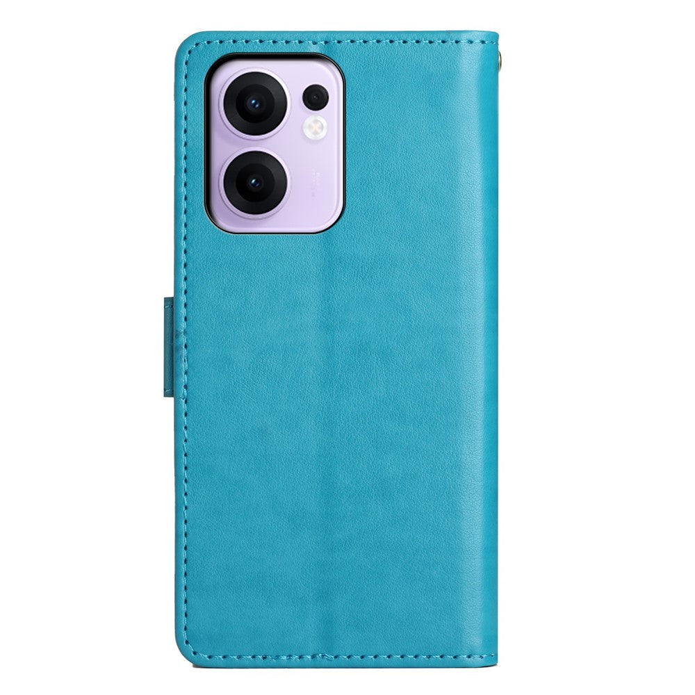 For Oppo Reno13 F 4G / 5G Leather Wallet Case Butterfly Flower Imprinted Phone Cover with Strap - Blue