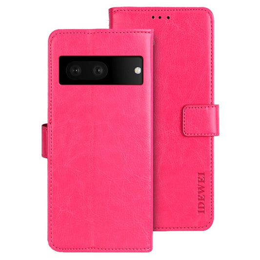 IDEWEI PU Leather Crazy Horse Texture Case for Google Pixel 7 5G, Magnetic Clasp Phone Wallet Stand Inner TPU Cover - Rose