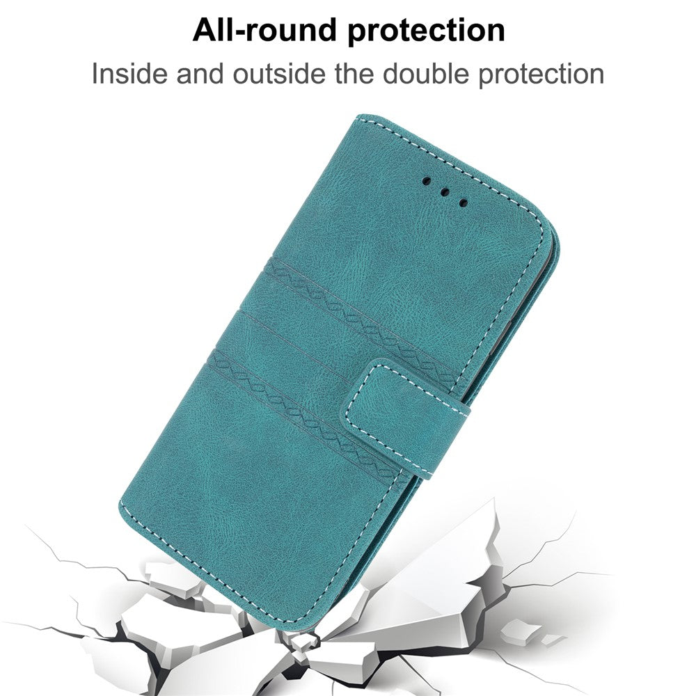 For iPhone 17 Pro Max Case Wallet Skin-Touch Leather Imprinted Phone Cover with Wrist Strap - Blackish Green