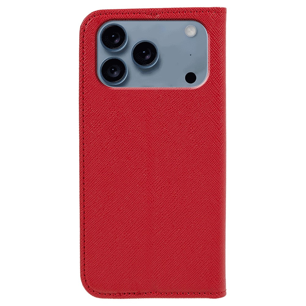 For iPhone 17 Pro Max Case Cross Texture Leather Phone Cover Hidden Magnetic - Red