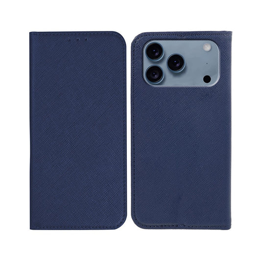 For iPhone 17 Pro Max Case Cross Texture Leather Phone Cover Hidden Magnetic - Blue