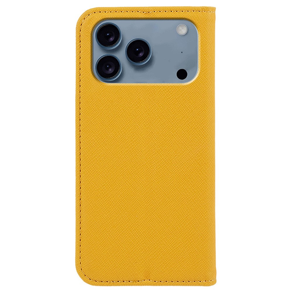 For iPhone 17 Pro Max Case Cross Texture Leather Phone Cover Hidden Magnetic - Yellow