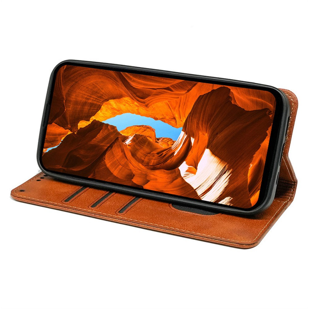 For iPhone 17 Pro Max Case Hidden Magnetic Closure Calf Texture Leather Phone Cover - Yellow